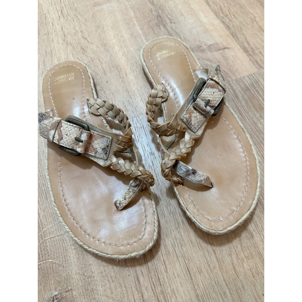 Johnston & Murphy | Women's Braided Tan Snakeskin Brazil Thong Sandal Shoe, 7.5M